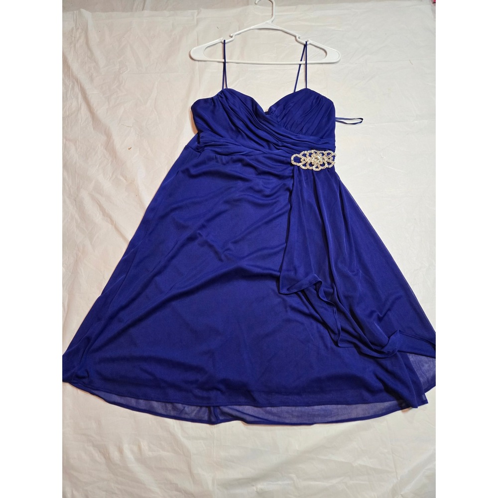 ONYX Nite Women's 12 Royal Blue Rhinestone Ruched Cocktail Dress